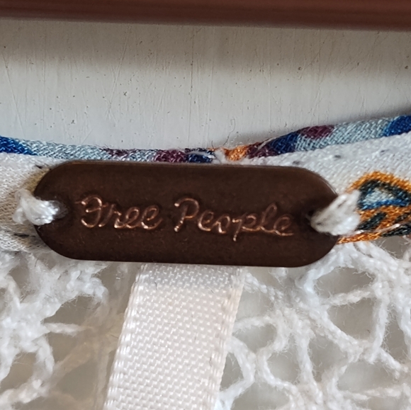 Free People Rain Or Shine Blue and White Lace up Mini Dress | Balloon Sleeve | M - Picture 5 of 9